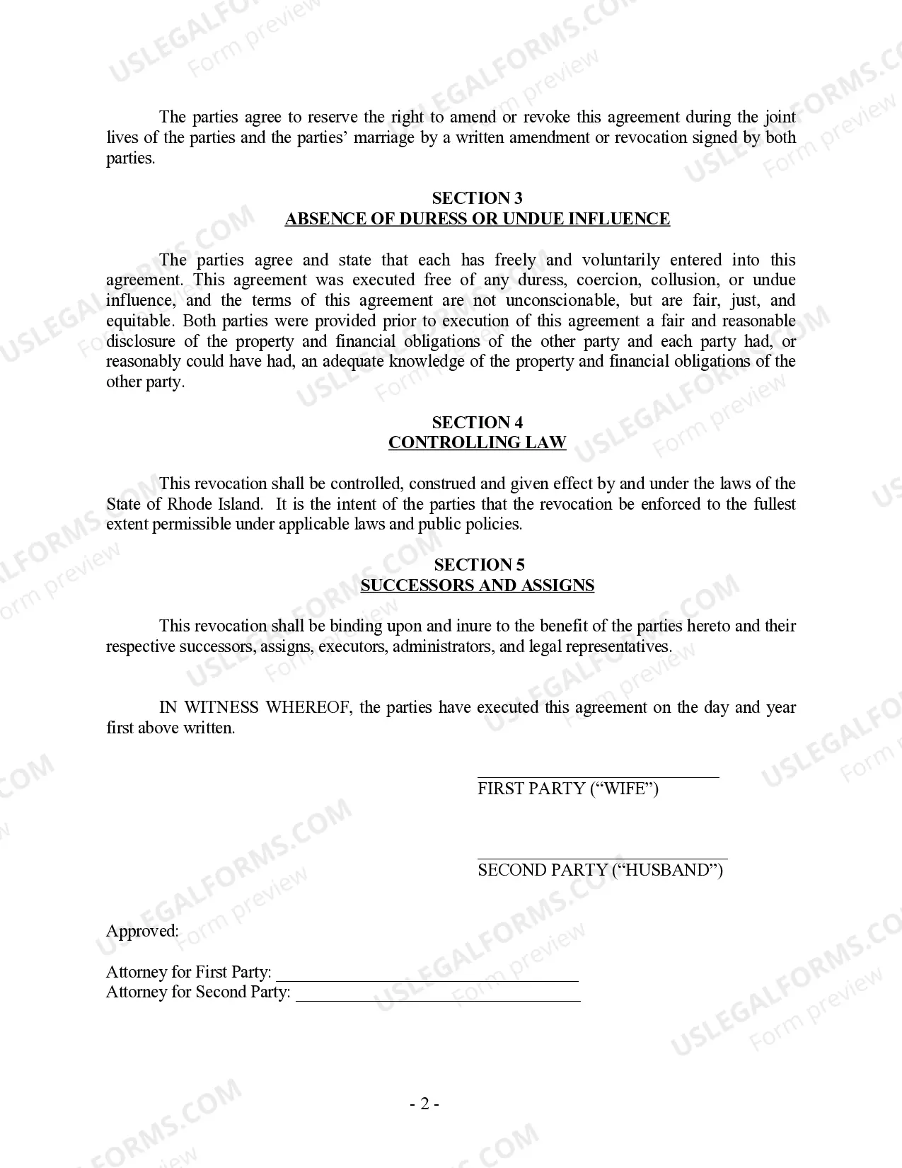 Preview Revocation of Postnuptial Property Agreement