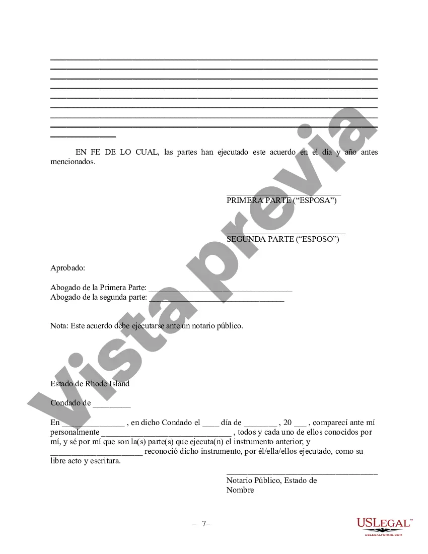 Preview Acuerdo de propiedad posnupcial - Rhode Island