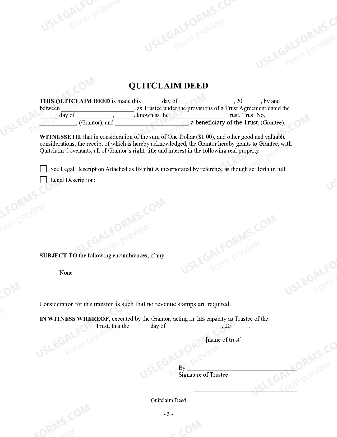 Preview Quitclaim Deed - Trust to Individual