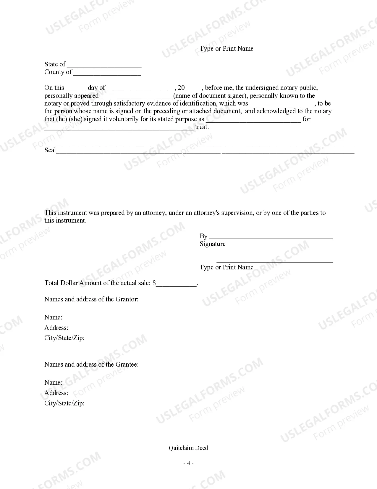 Preview Quitclaim Deed - Trust to Individual