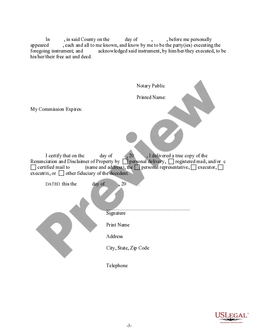 Preview Renunciation And Disclaimer of Property from Will by Testate