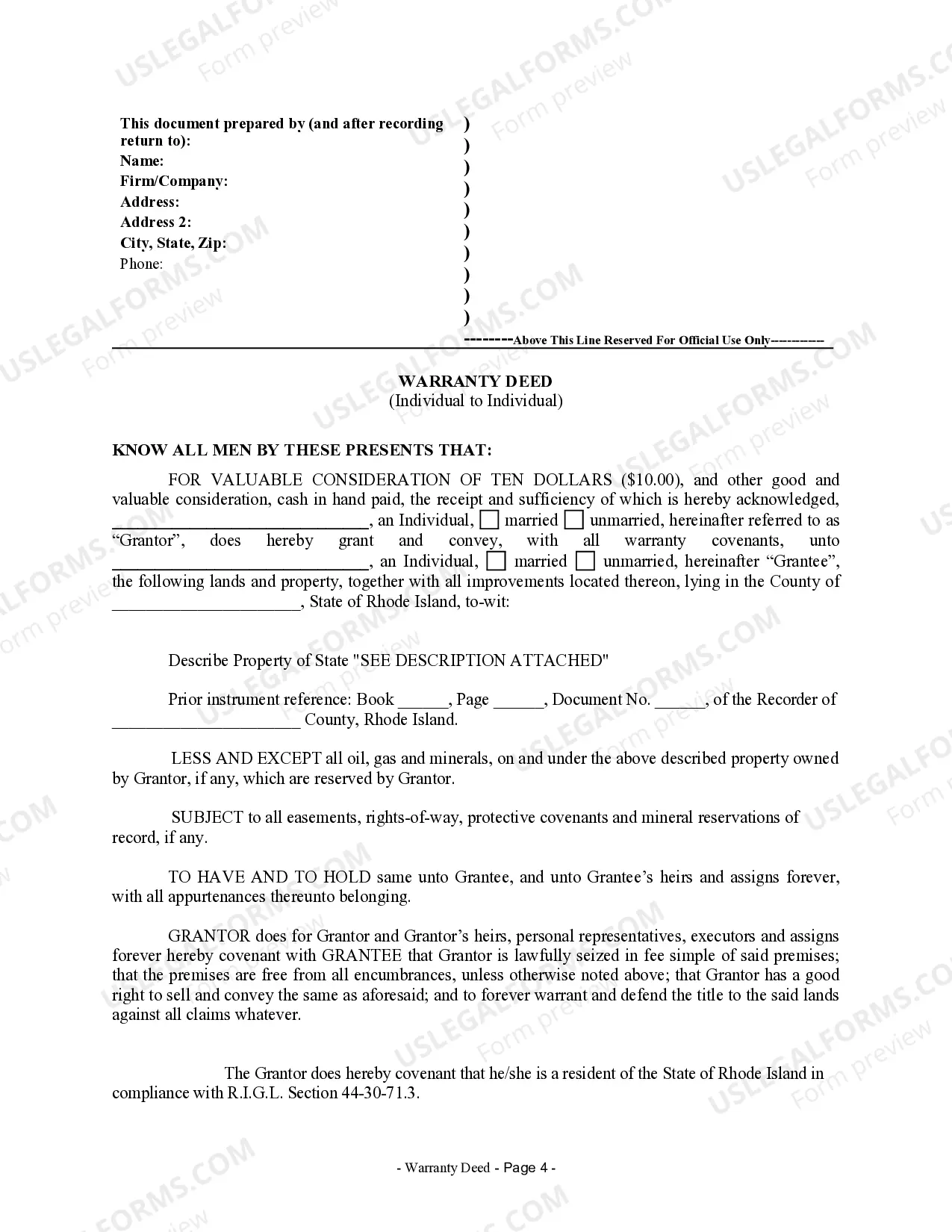 Preview Warranty Deed from Individual to Individual
