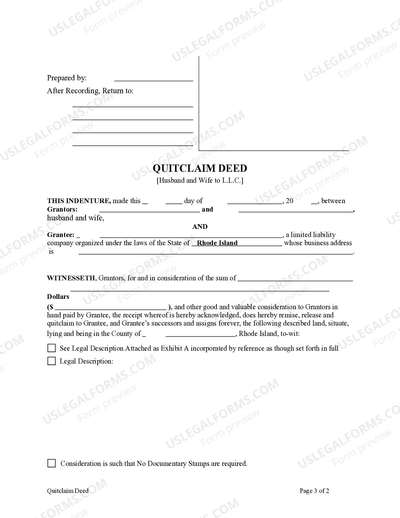 Preview Quitclaim Deed from Husband and Wife to Limited Liability Company