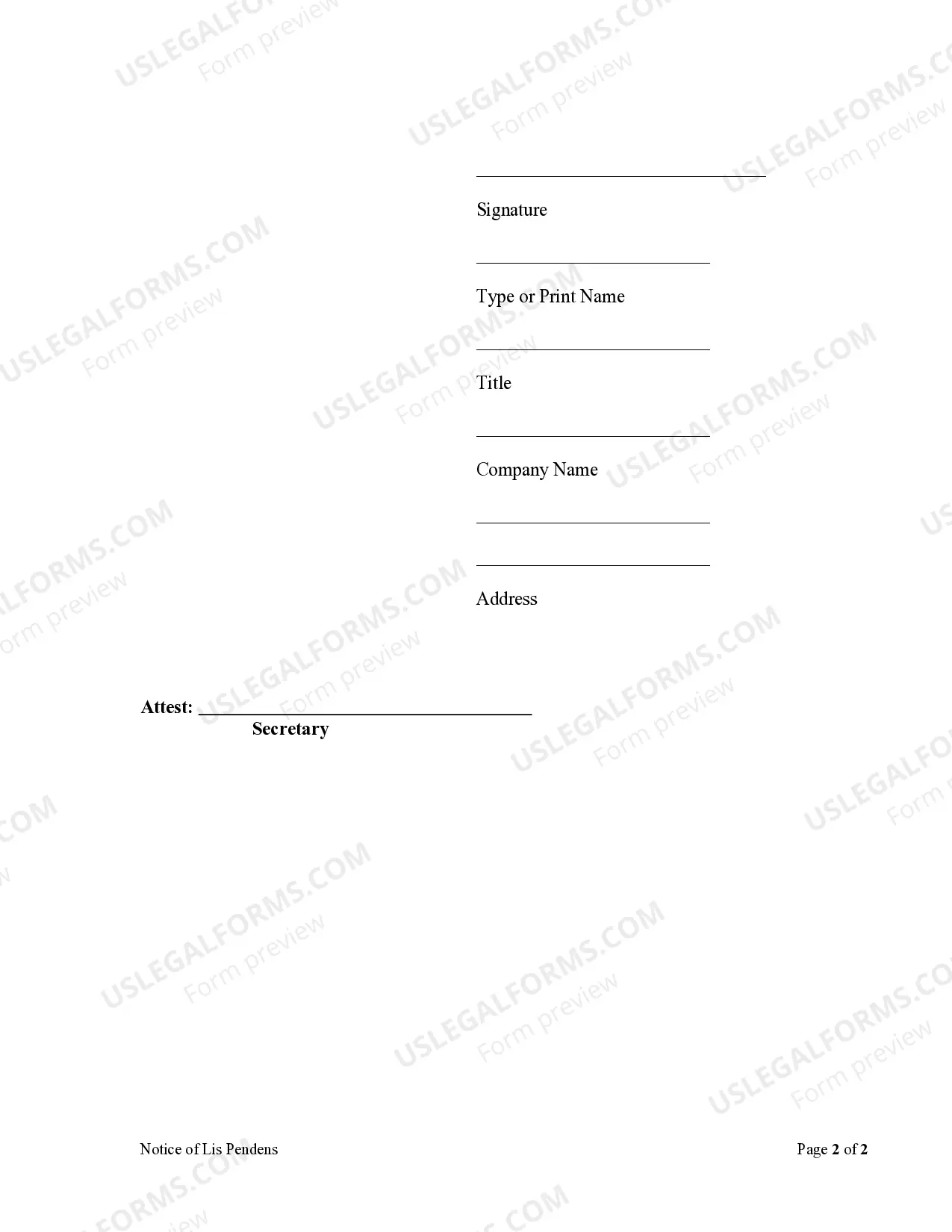 Preview Notice of Lis Pendens - Corporation