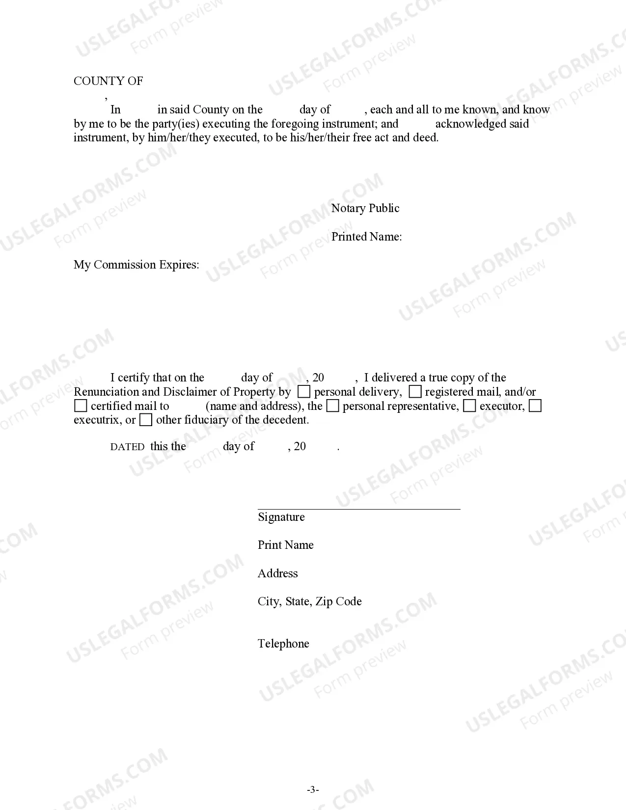 Preview Renunciation And Disclaimer of Property from Life Insurance or Annuity Contract