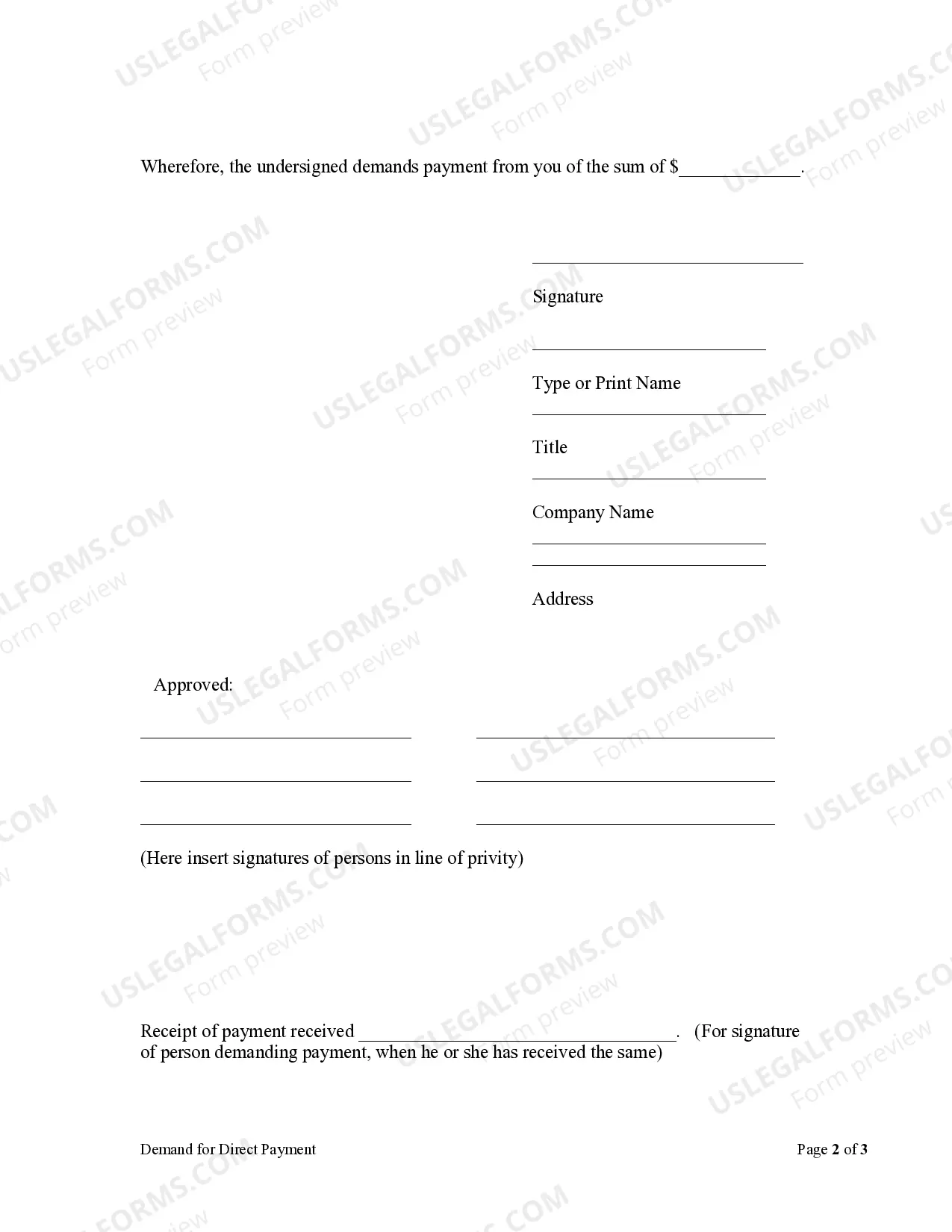 Preview Demand For Direct Payment - Corporation