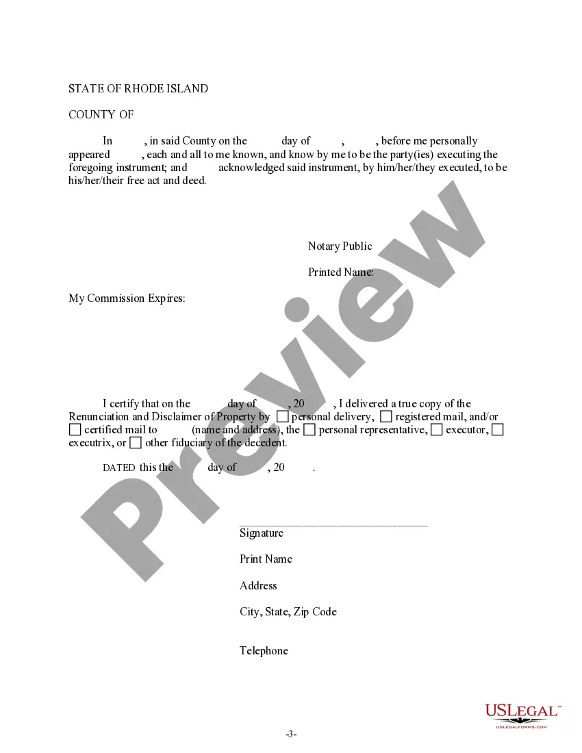 Preview Renunciation And Disclaimer of Joint Tenant or Tenancy Interest