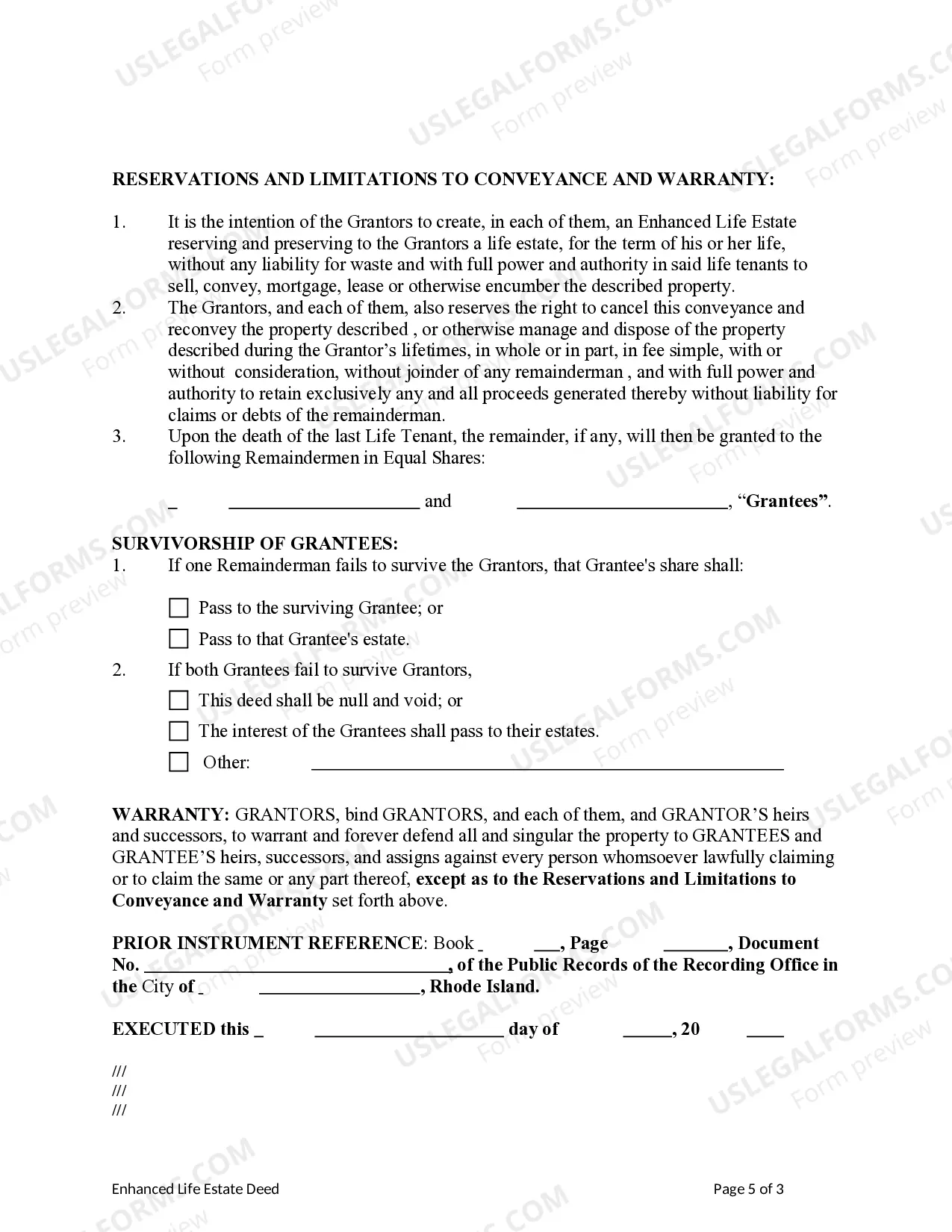 Preview Enhanced Life Estate or Lady Bird Warranty Deed from Two Individuals, or Husband and Wife, to Two Individuals, or Husband and Wife.