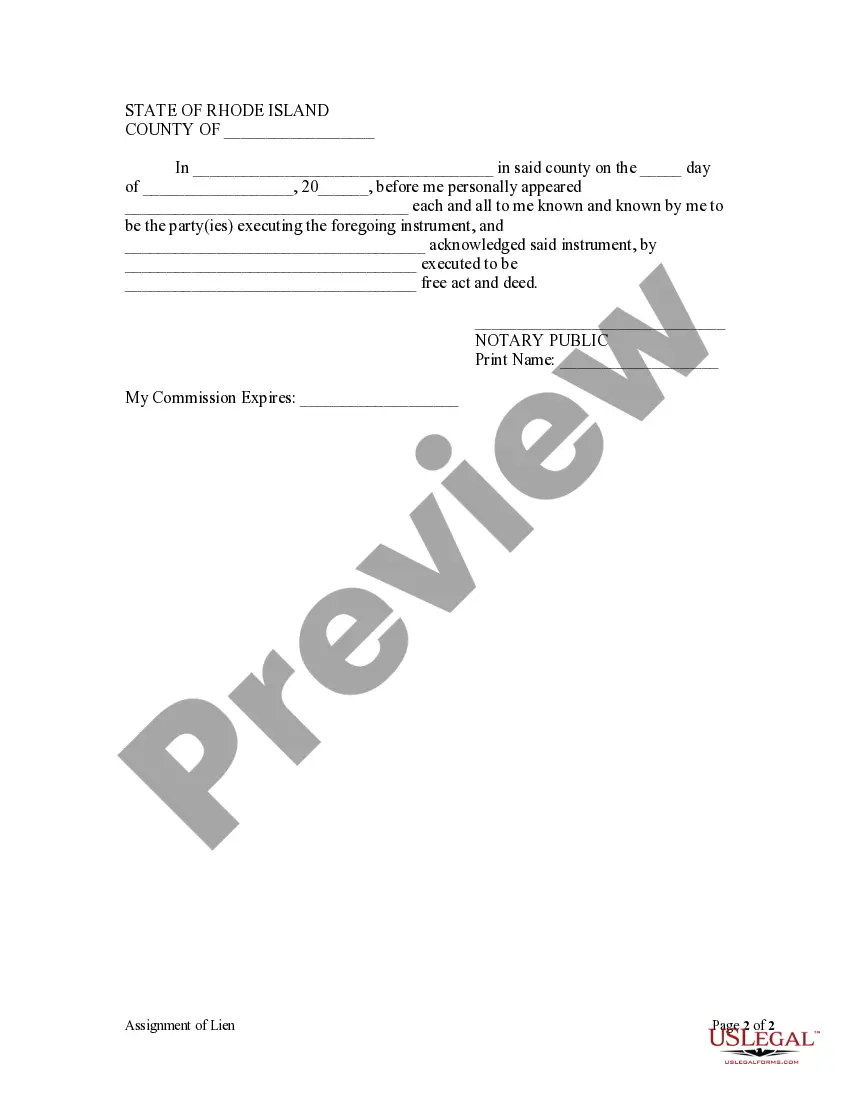 Preview Assignment of Mechanic's Lien - Individual