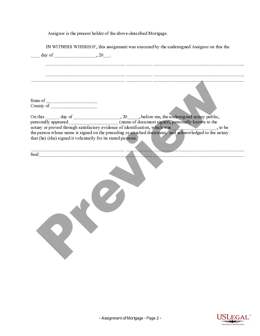 Preview Assignment of Mortgage by Individual Mortgage Holder