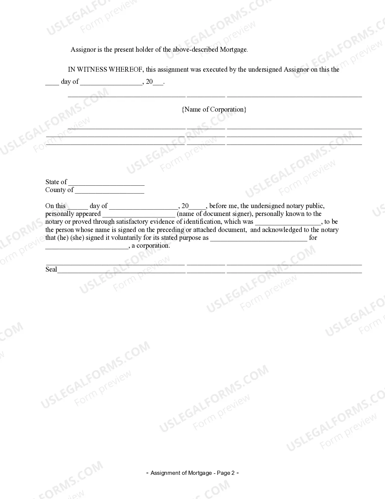Preview Assignment of Mortgage by Corporate Mortgage Holder