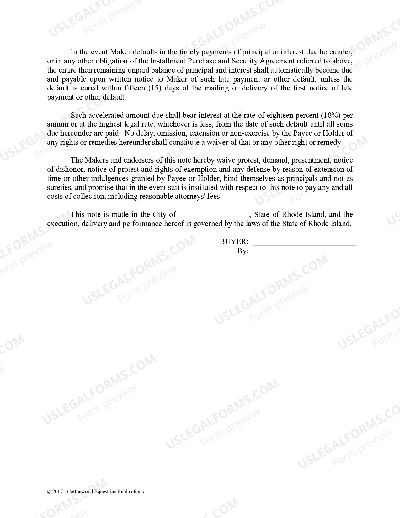 Preview Promissory Note - Horse Equine Forms