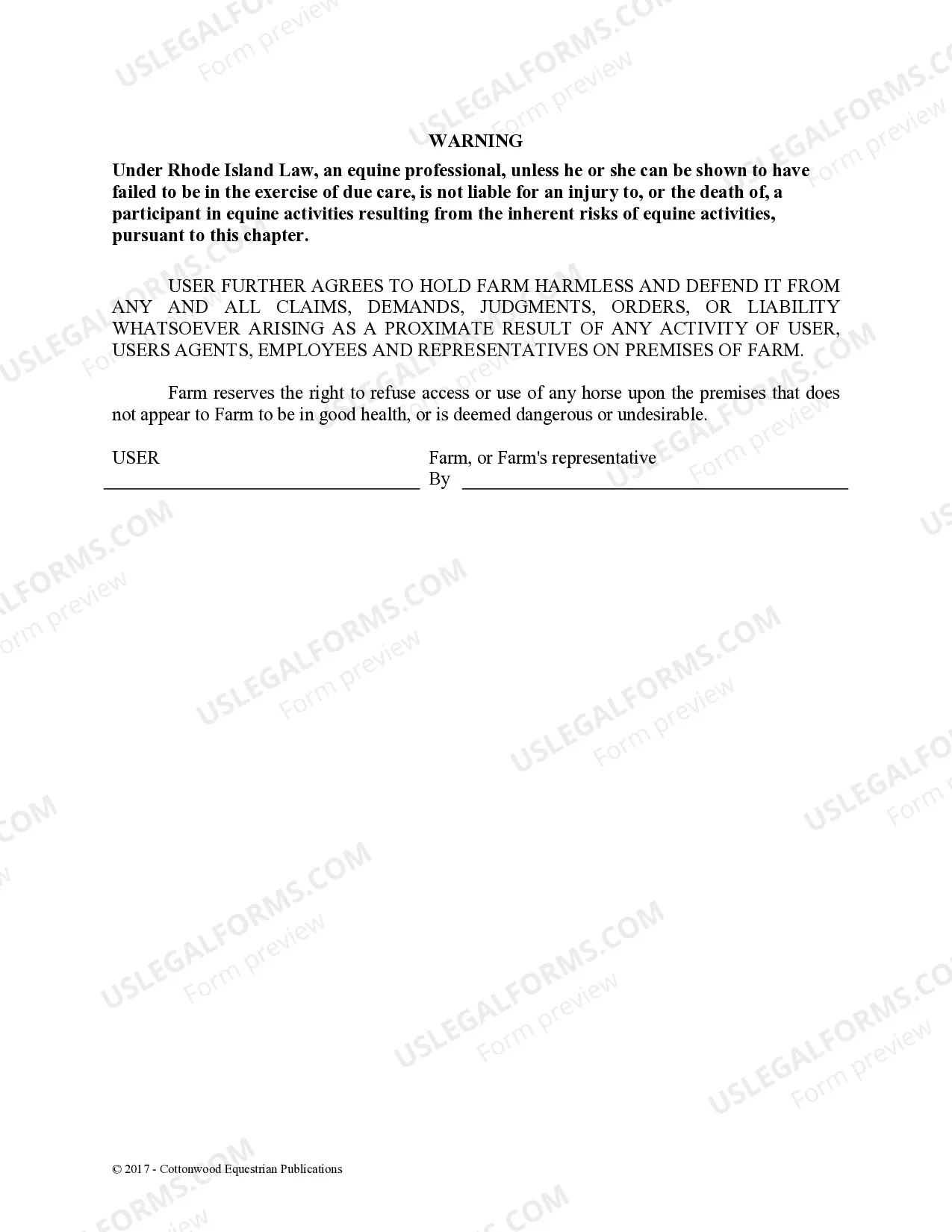 Preview Facility Release Agreement - Show Or Clinic - Horse Equine Forms