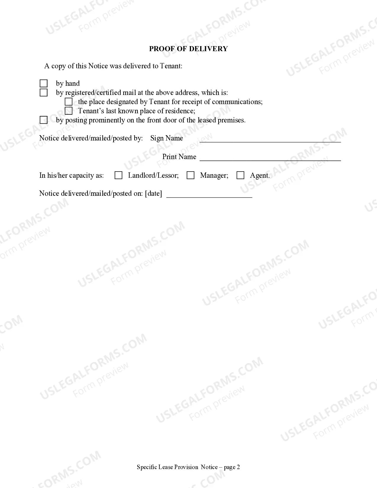 Preview Notice of Breach of Written Lease for Violating Specific Provisions of Lease with No Right to Cure for Residential Property from Landlord to Tenant