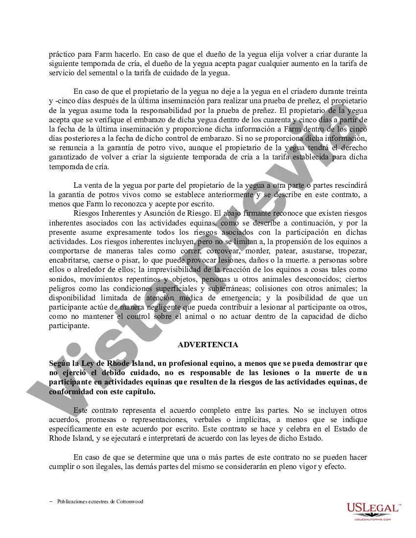 Preview Contrato de servicio de semental - Formularios equinos de caballos