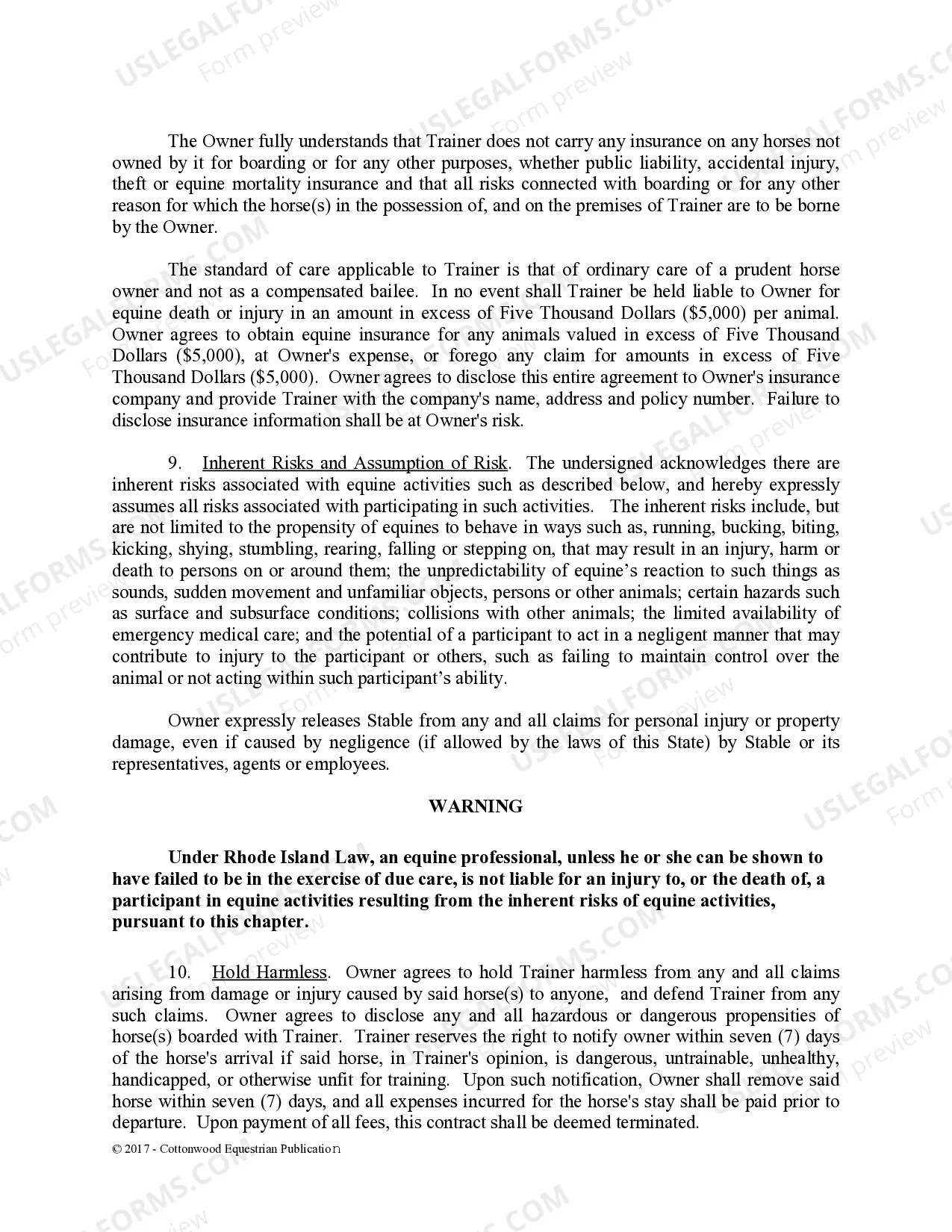 Preview Training Contract - Horse Equine Forms