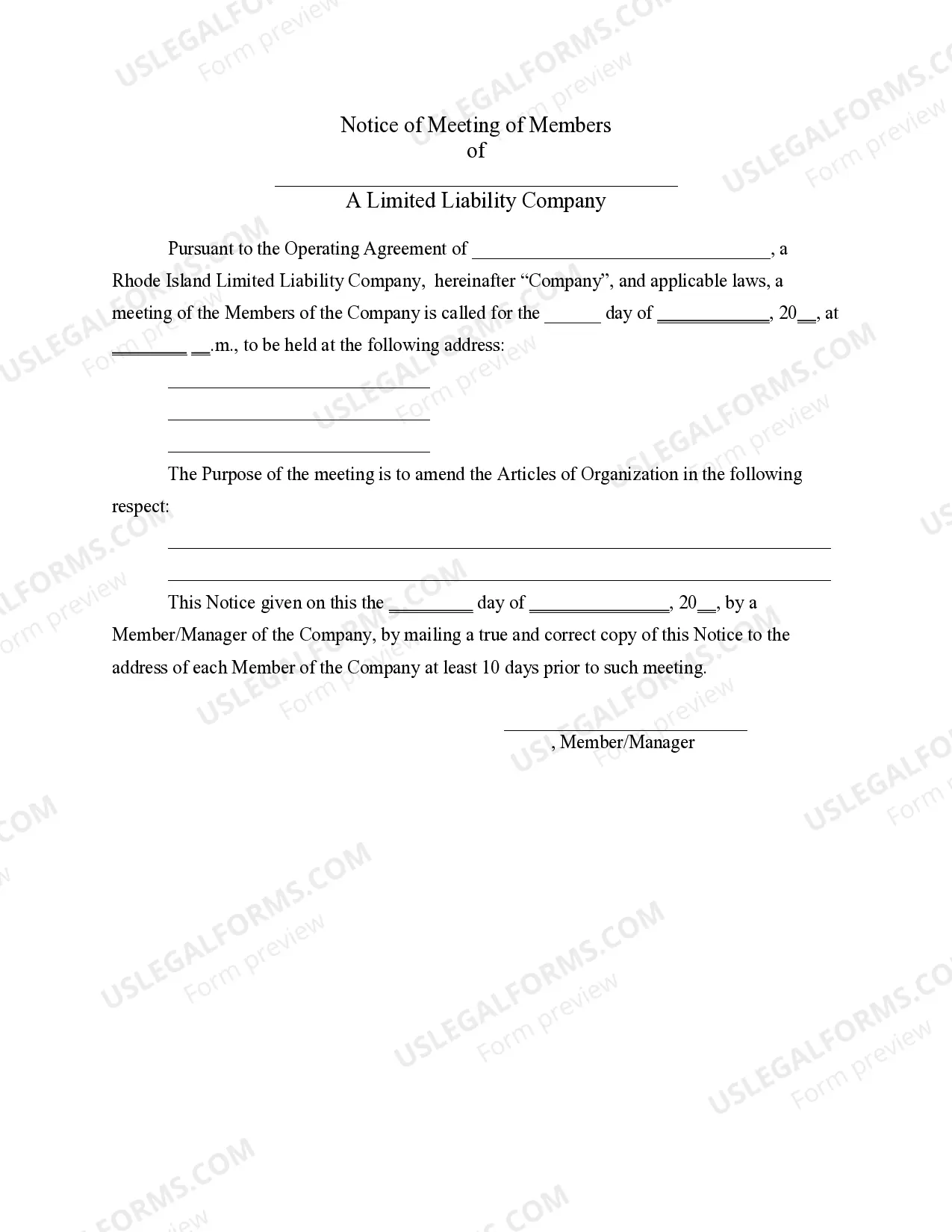 Preview LLC Notices, Resolutions and other Operations Forms Package