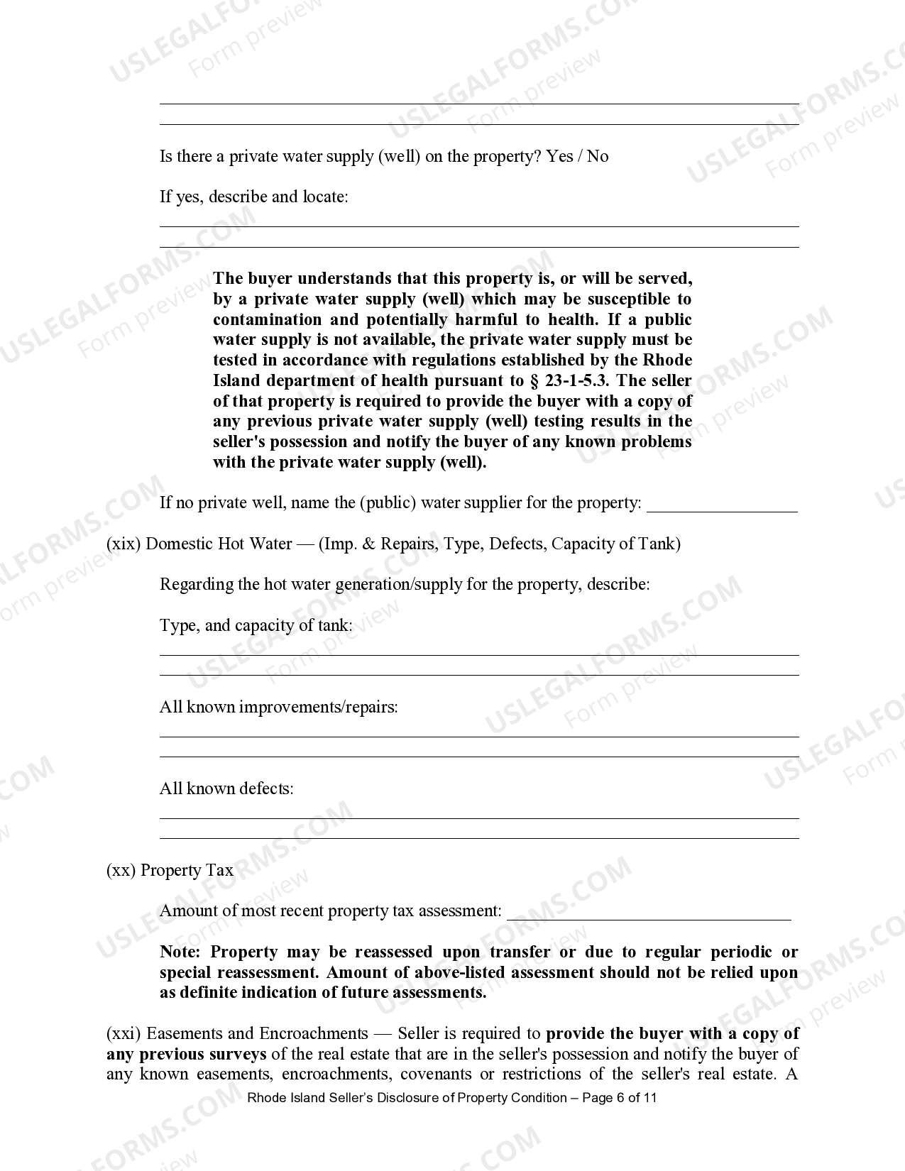 Rhode Island Residential Real Estate Sales Disclosure Statement Rhode