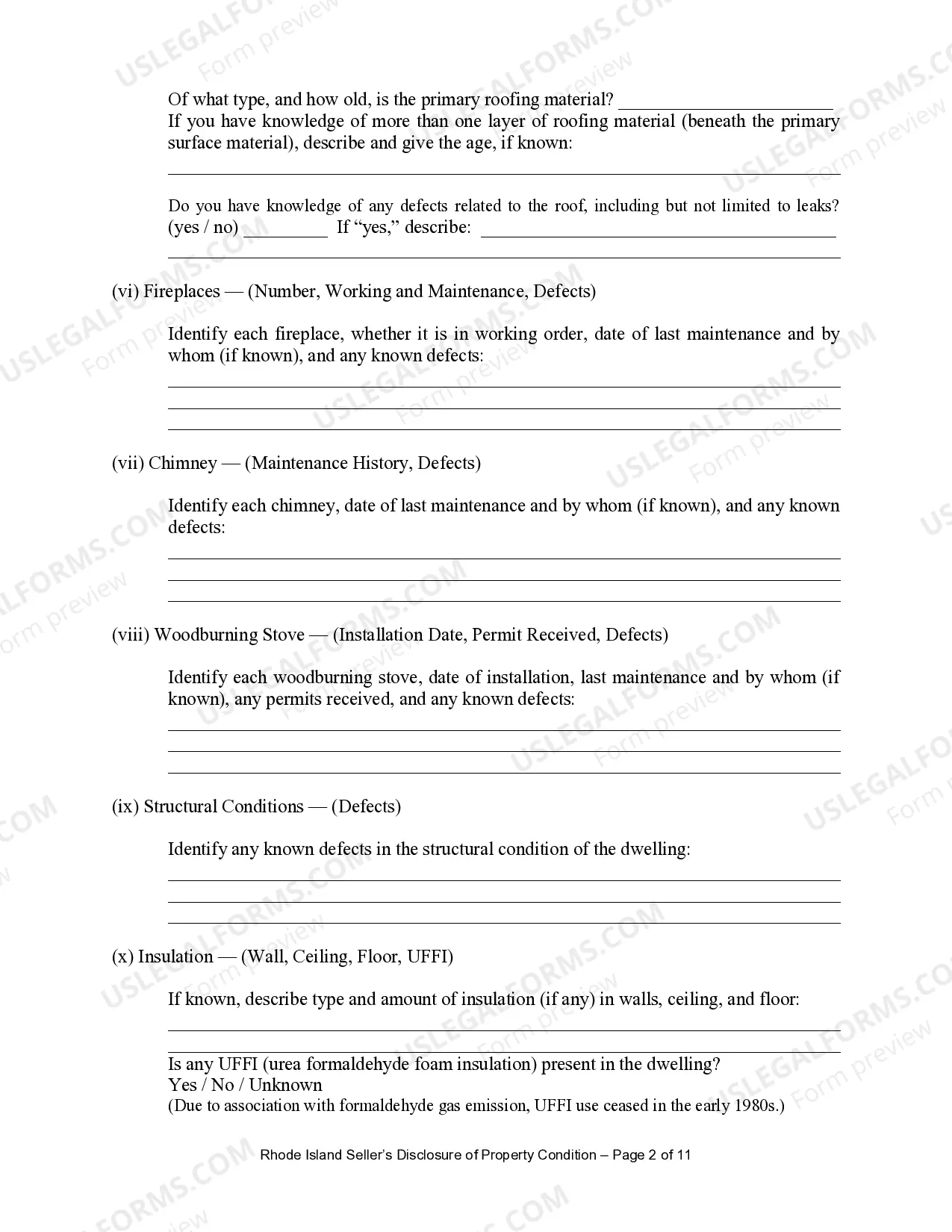 Preview Residential Real Estate Sales Disclosure Statement