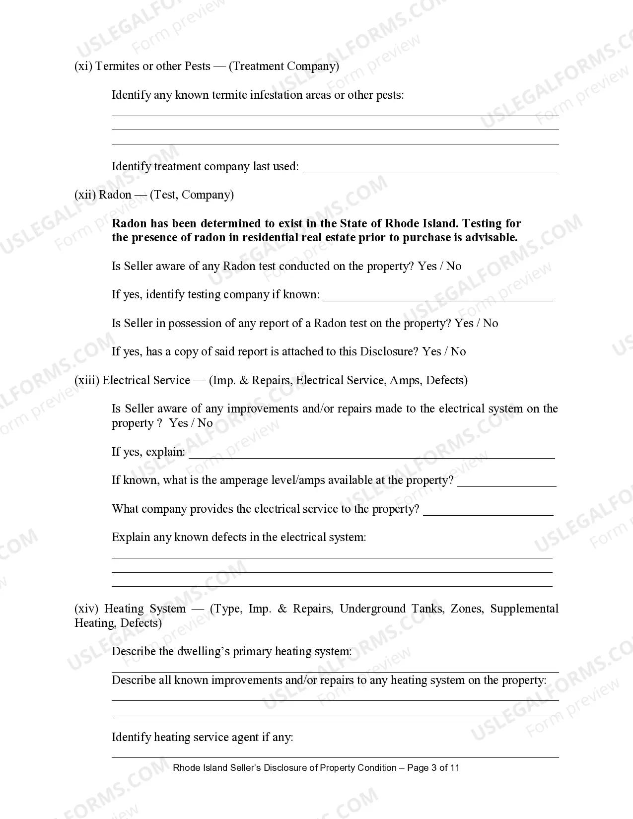 Preview Residential Real Estate Sales Disclosure Statement