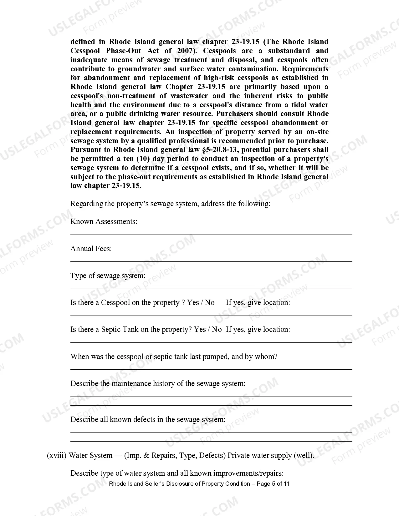 Preview Residential Real Estate Sales Disclosure Statement