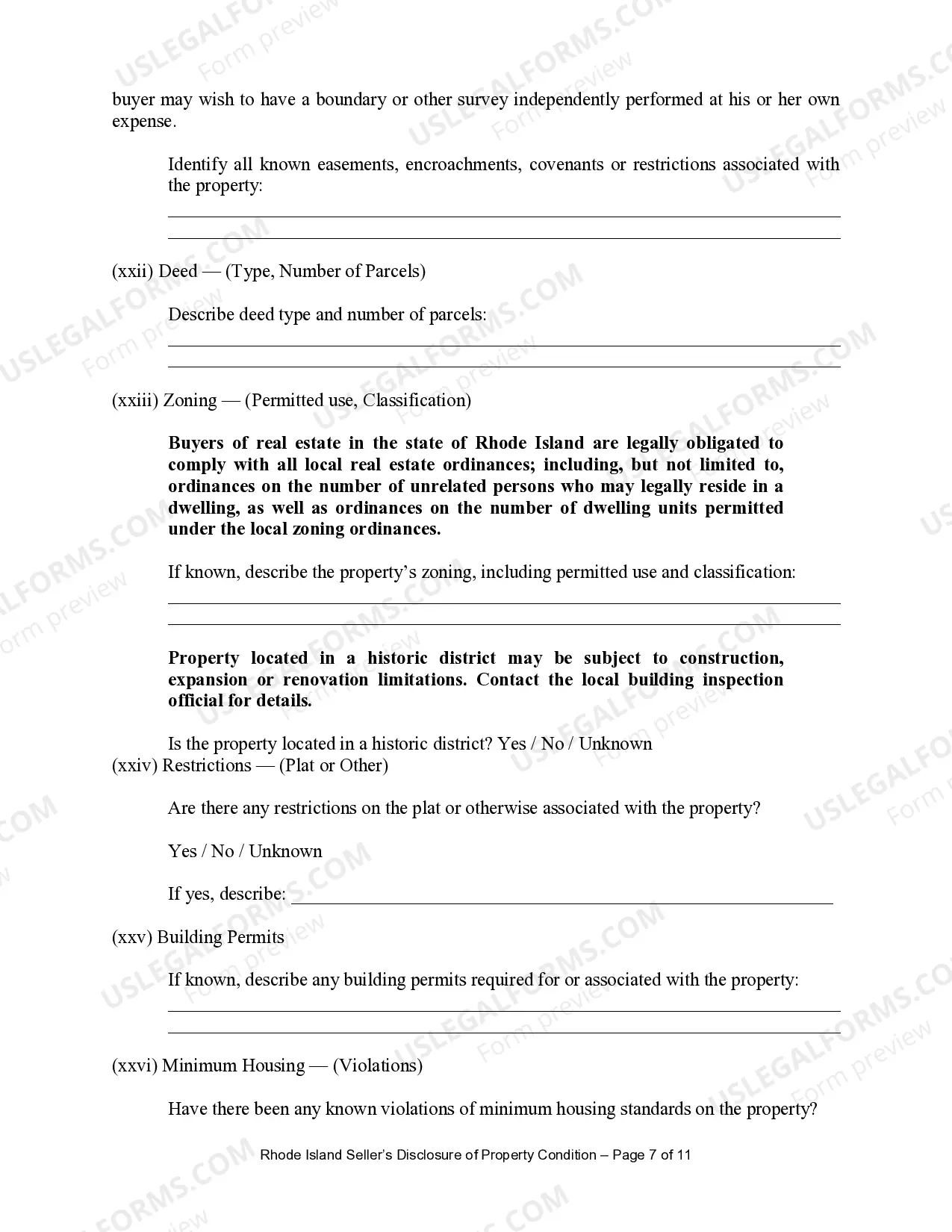 Preview Residential Real Estate Sales Disclosure Statement