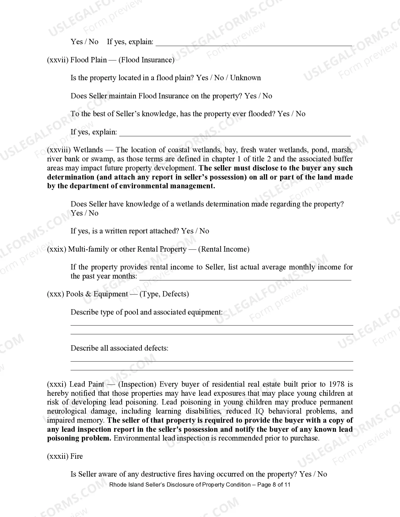 Preview Residential Real Estate Sales Disclosure Statement