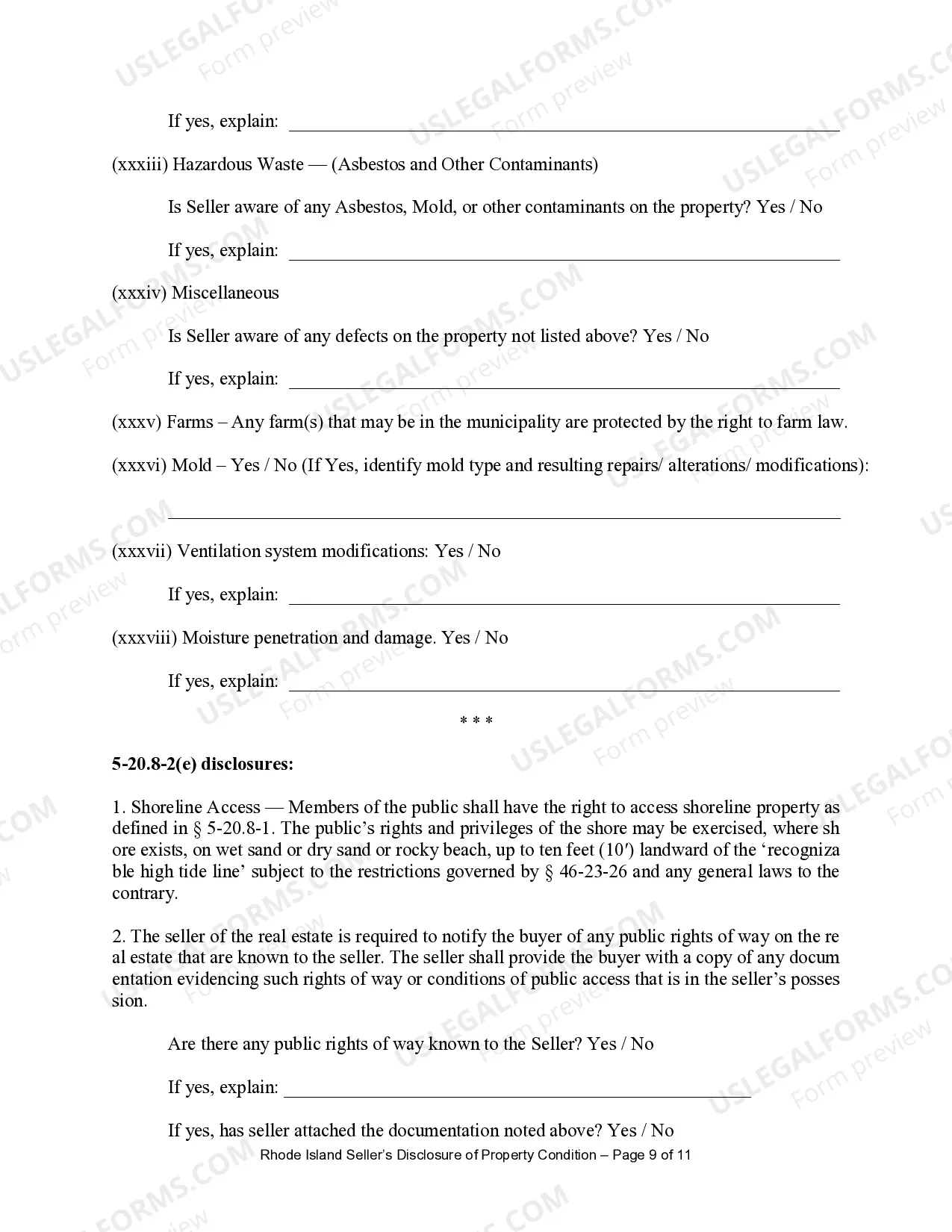 Preview Residential Real Estate Sales Disclosure Statement