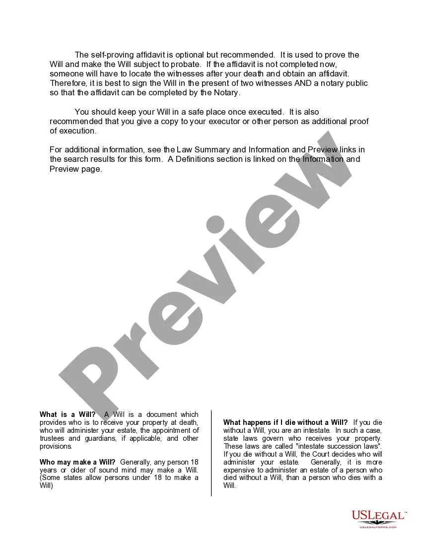 Preview Mutual Wills or Last Will and Testaments for Man and Woman living together, not Married with Minor Children