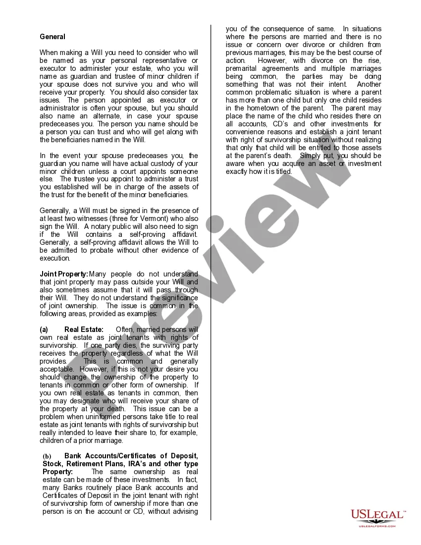 Preview Mutual Wills or Last Will and Testaments for Man and Woman living together, not Married with Minor Children