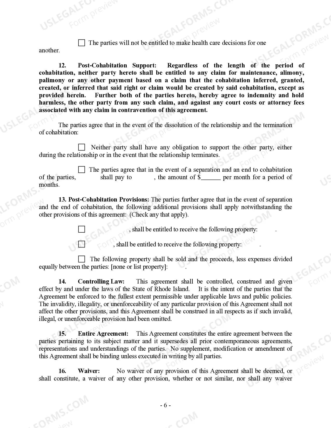 Preview Non-Marital Cohabitation Living Together Agreement