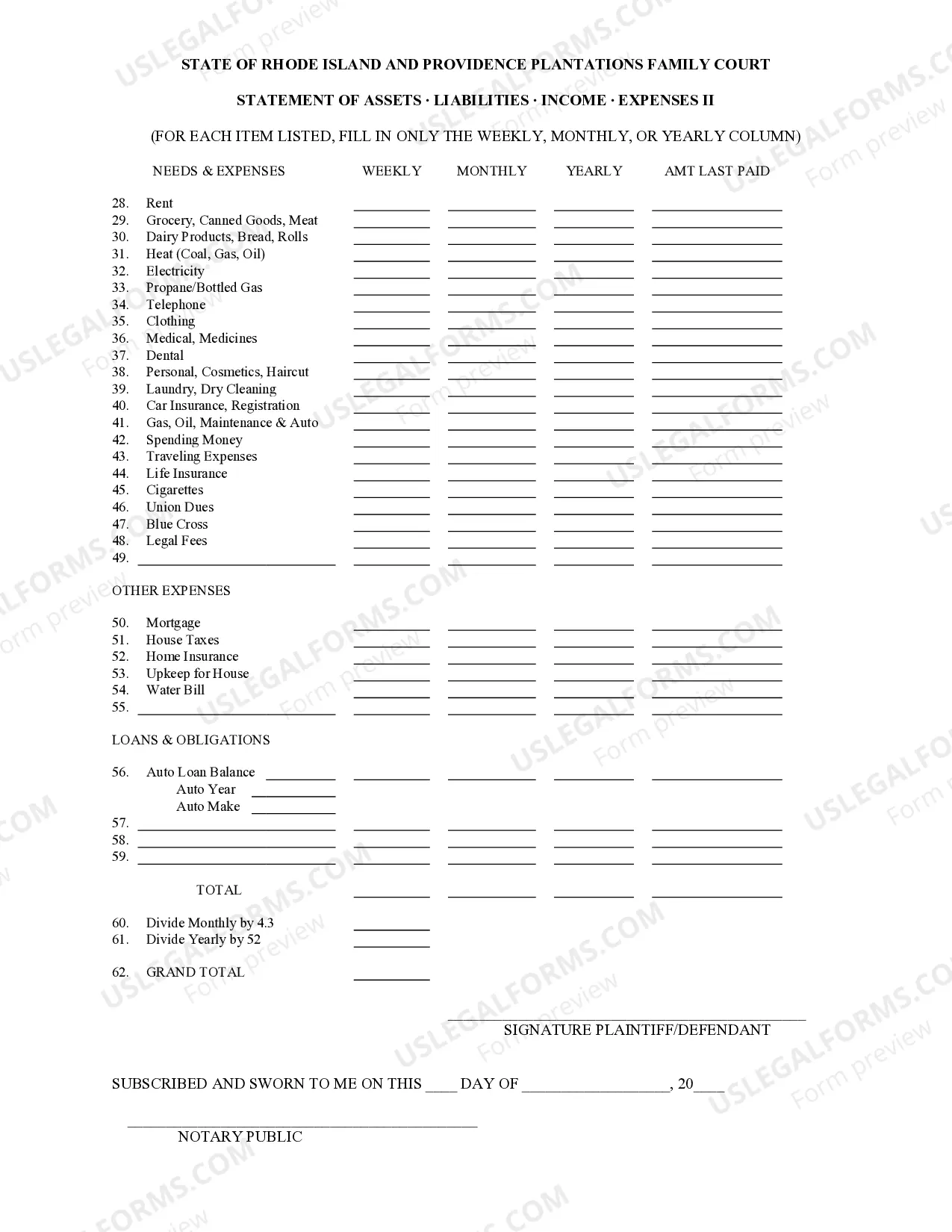Preview Statement of Assets, Liabilities, Income and Expenses