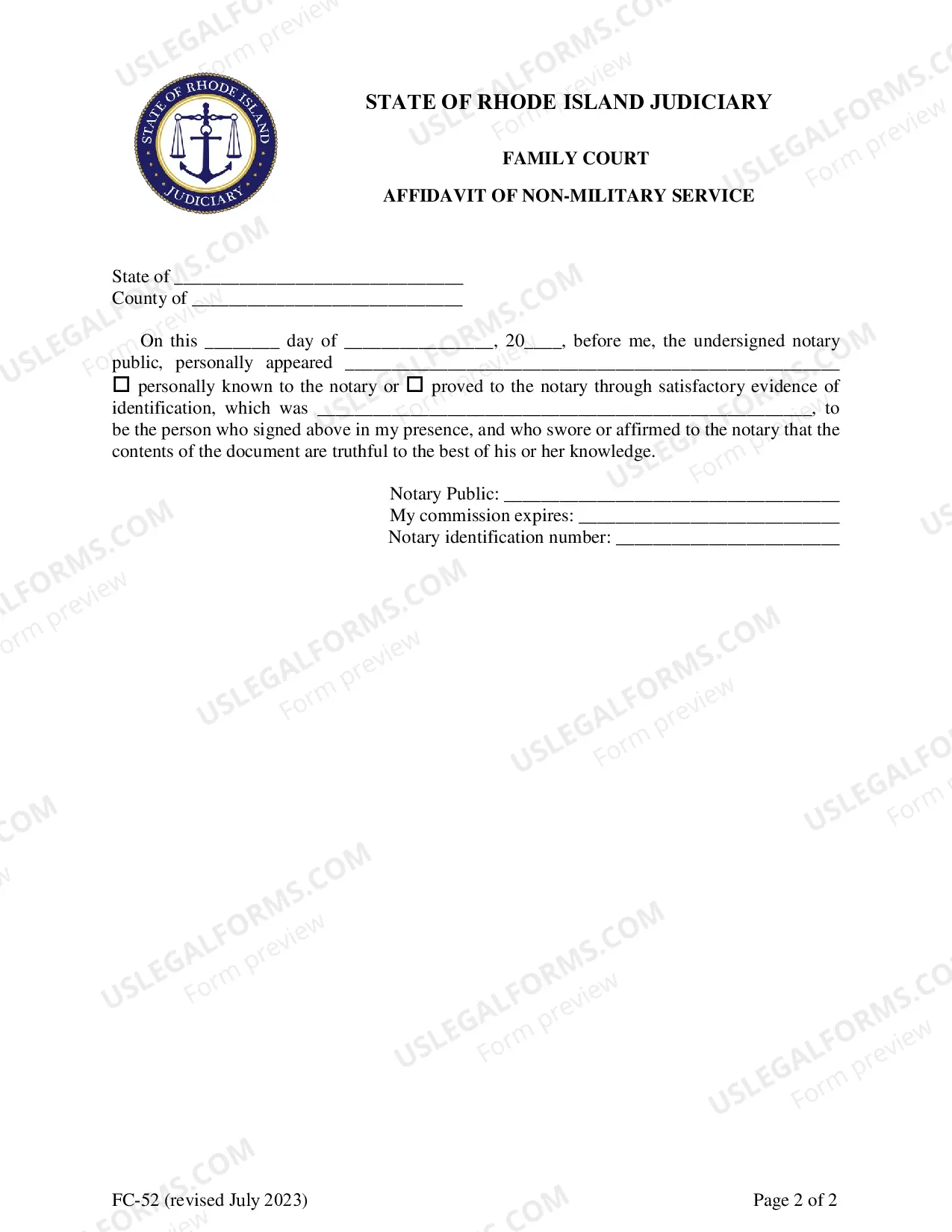 Preview Affidavit of Non-Military Service