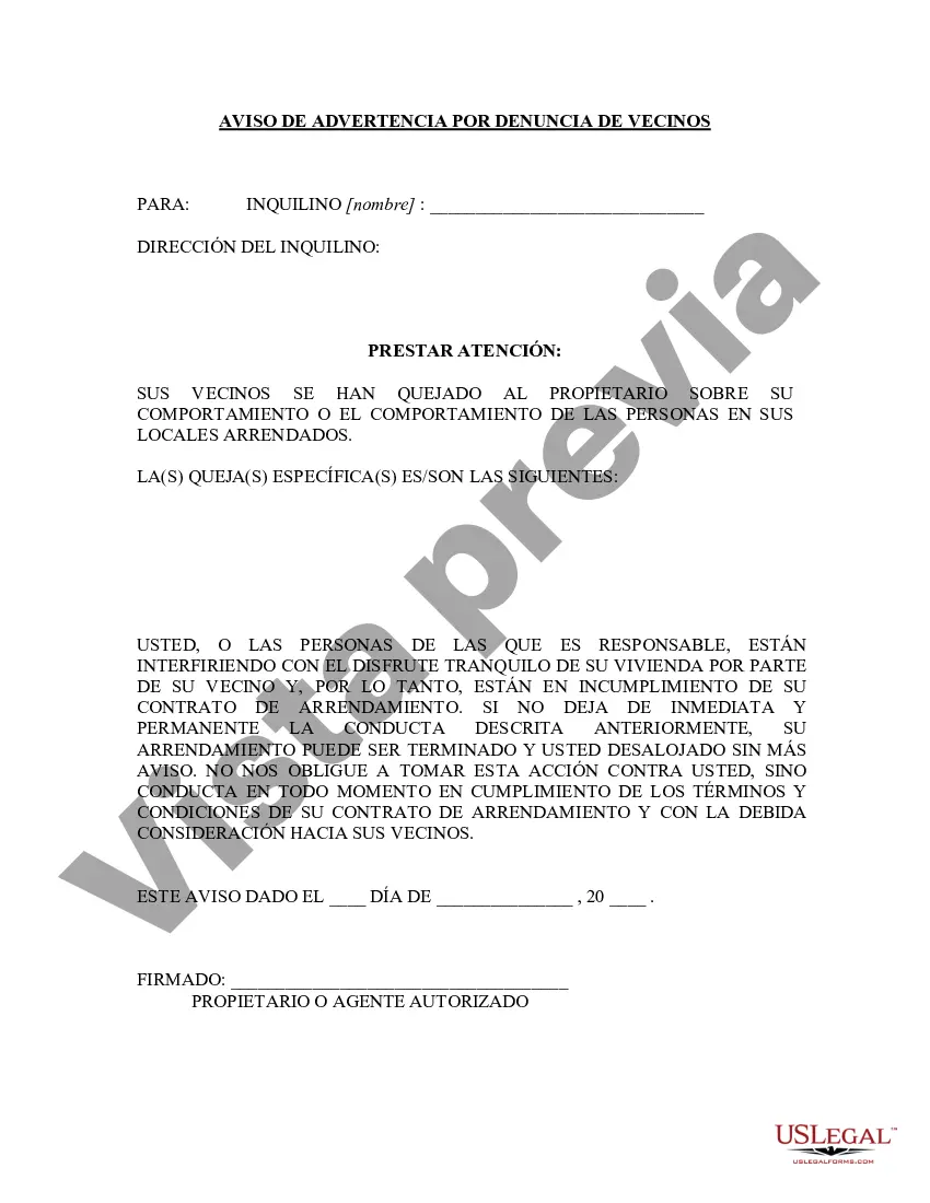 Preview Aviso de Advertencia por Denuncia de Vecinos