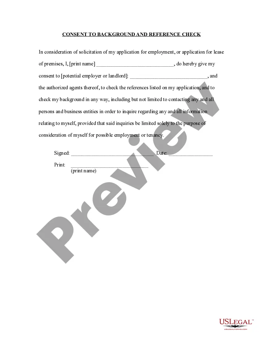 Preview Tenant Consent to Background and Reference Check