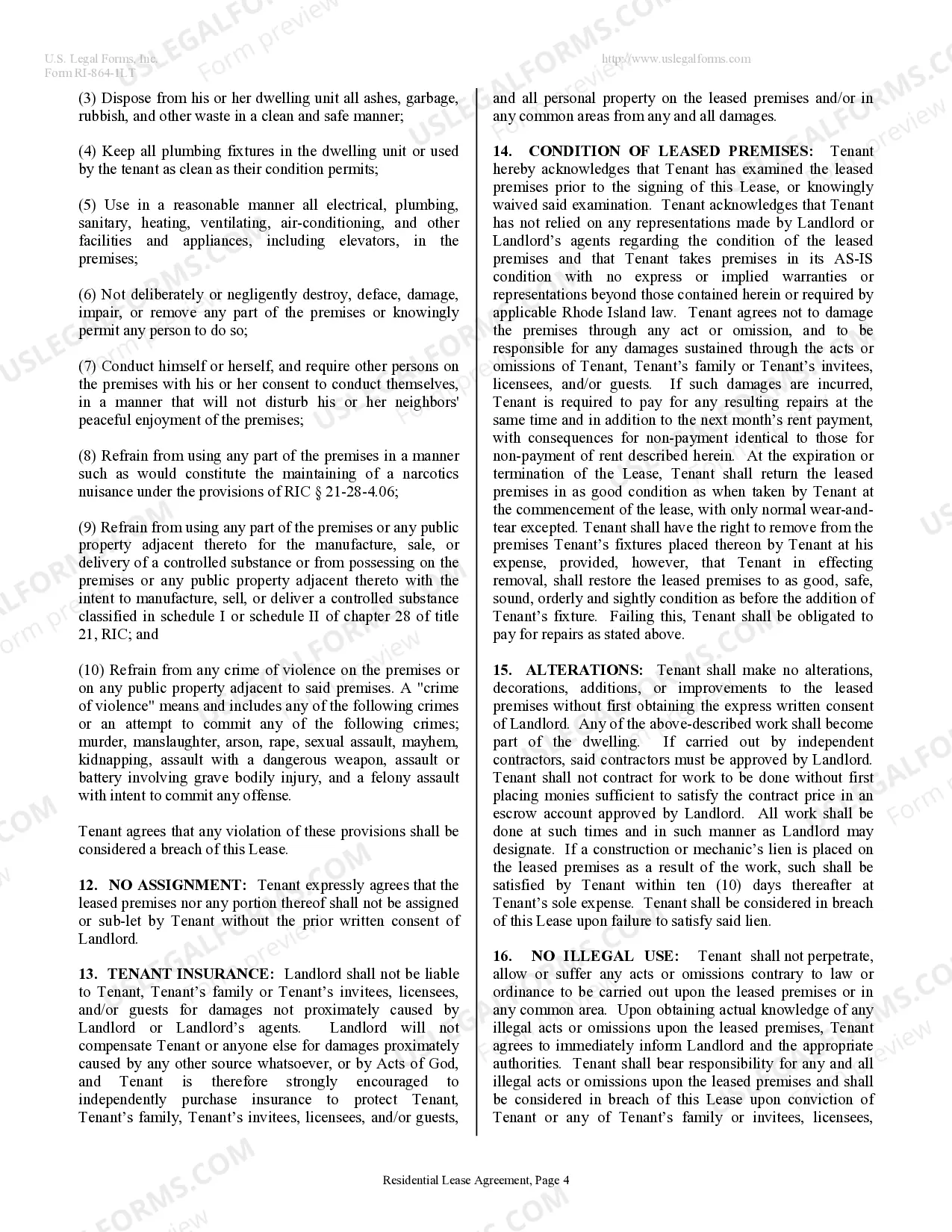 Preview Residential Lease or Rental Agreement for Month to Month