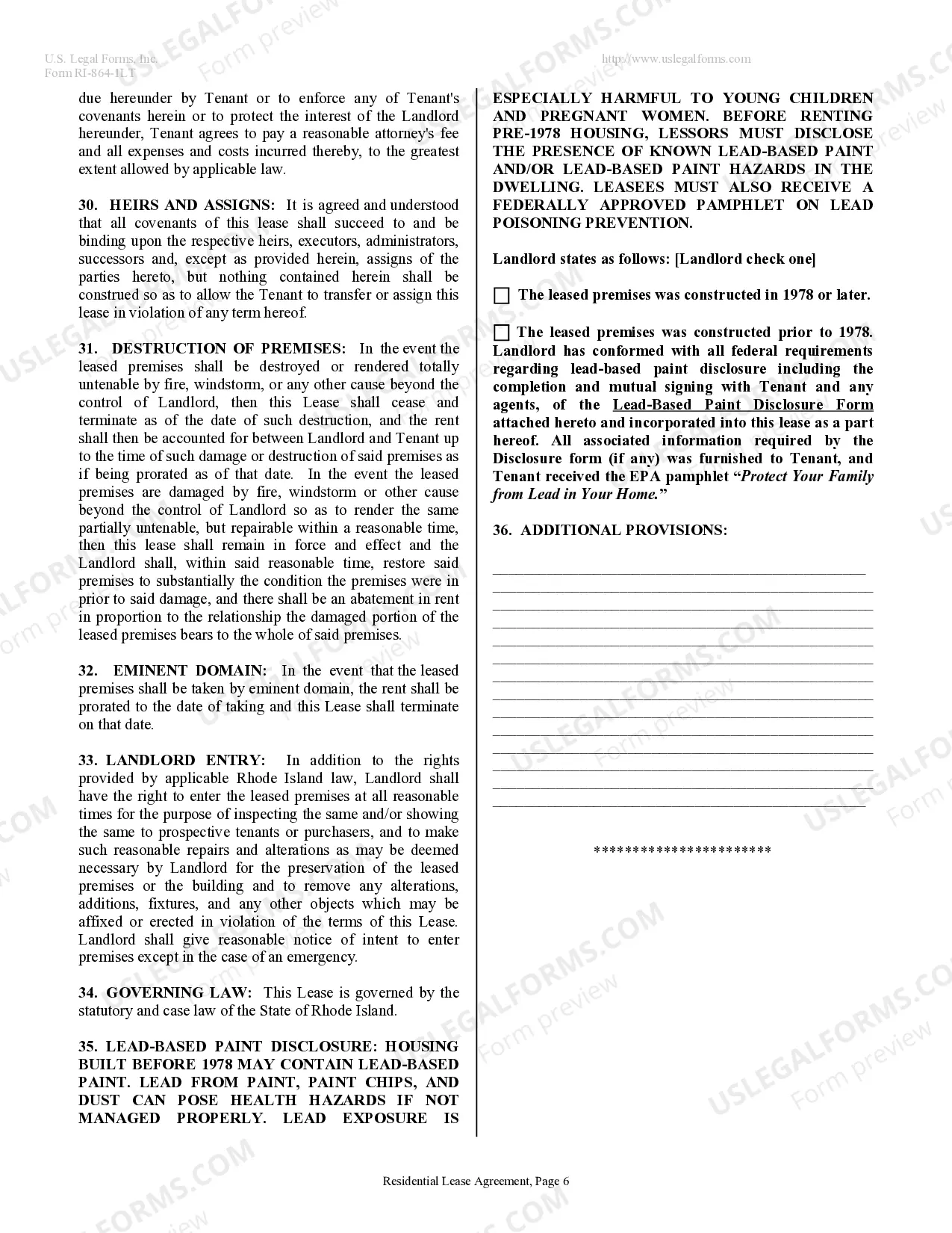 Preview Residential Lease or Rental Agreement for Month to Month