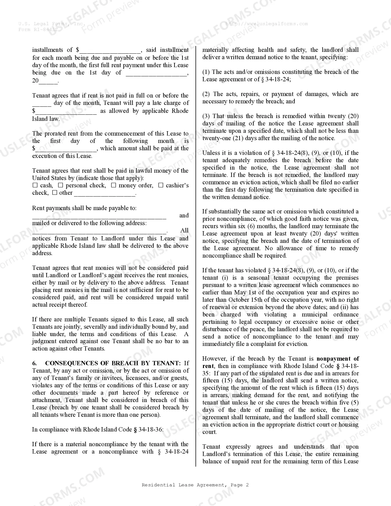 Preview Residential Rental Lease Agreement