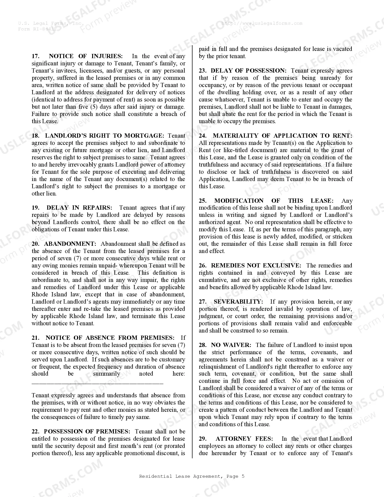 Preview Residential Rental Lease Agreement