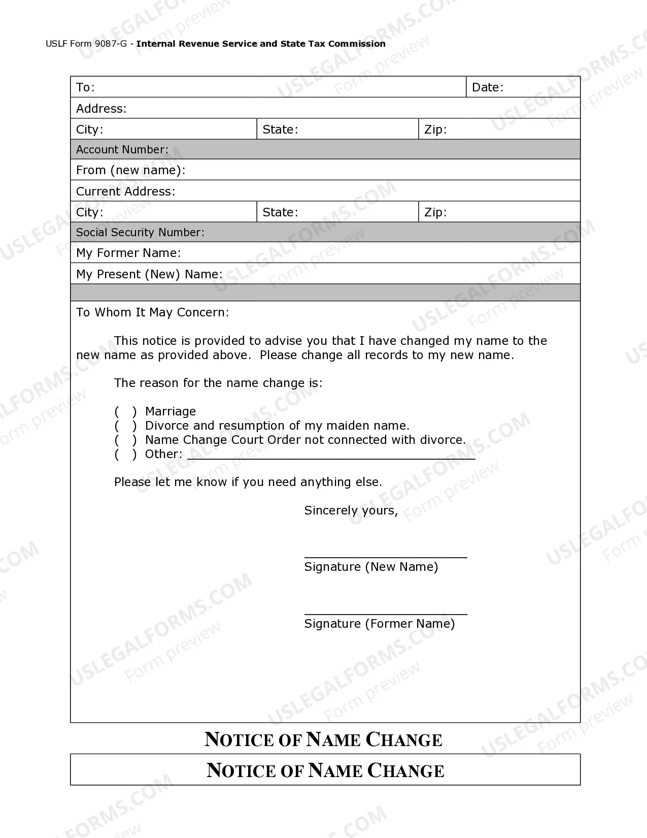 Preview Name Change Notification Package for Brides, Court Ordered Name Change, Divorced, Marriage