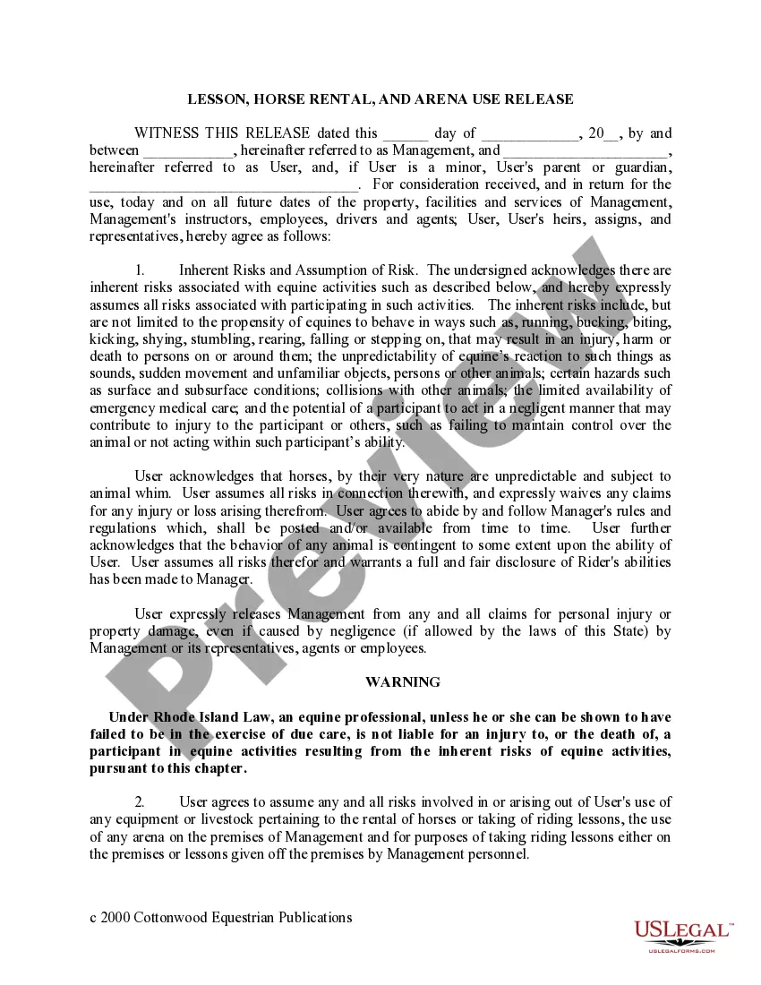 Preview Rhode Island Horse Equine Forms Package