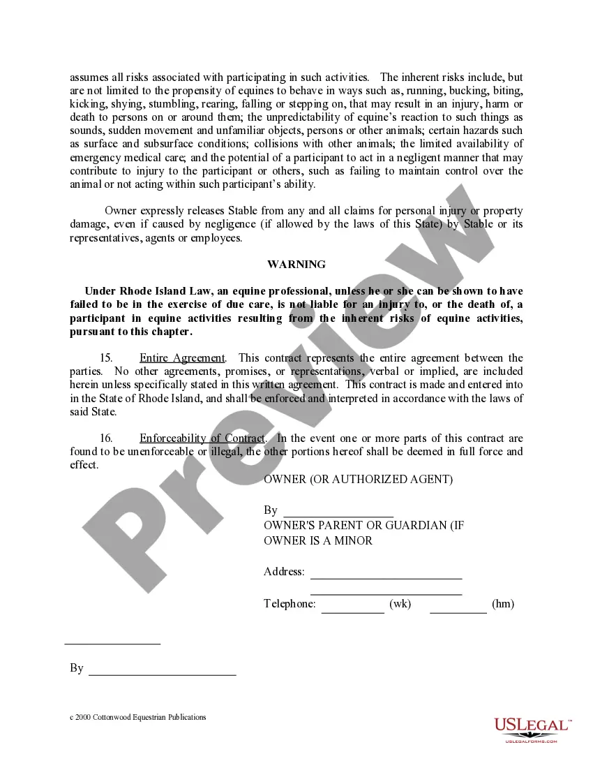 Preview Rhode Island Horse Equine Forms Package