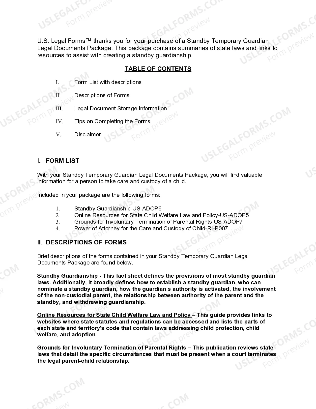 Preview Rhode Island Standby Temporary Guardian Legal Documents Package