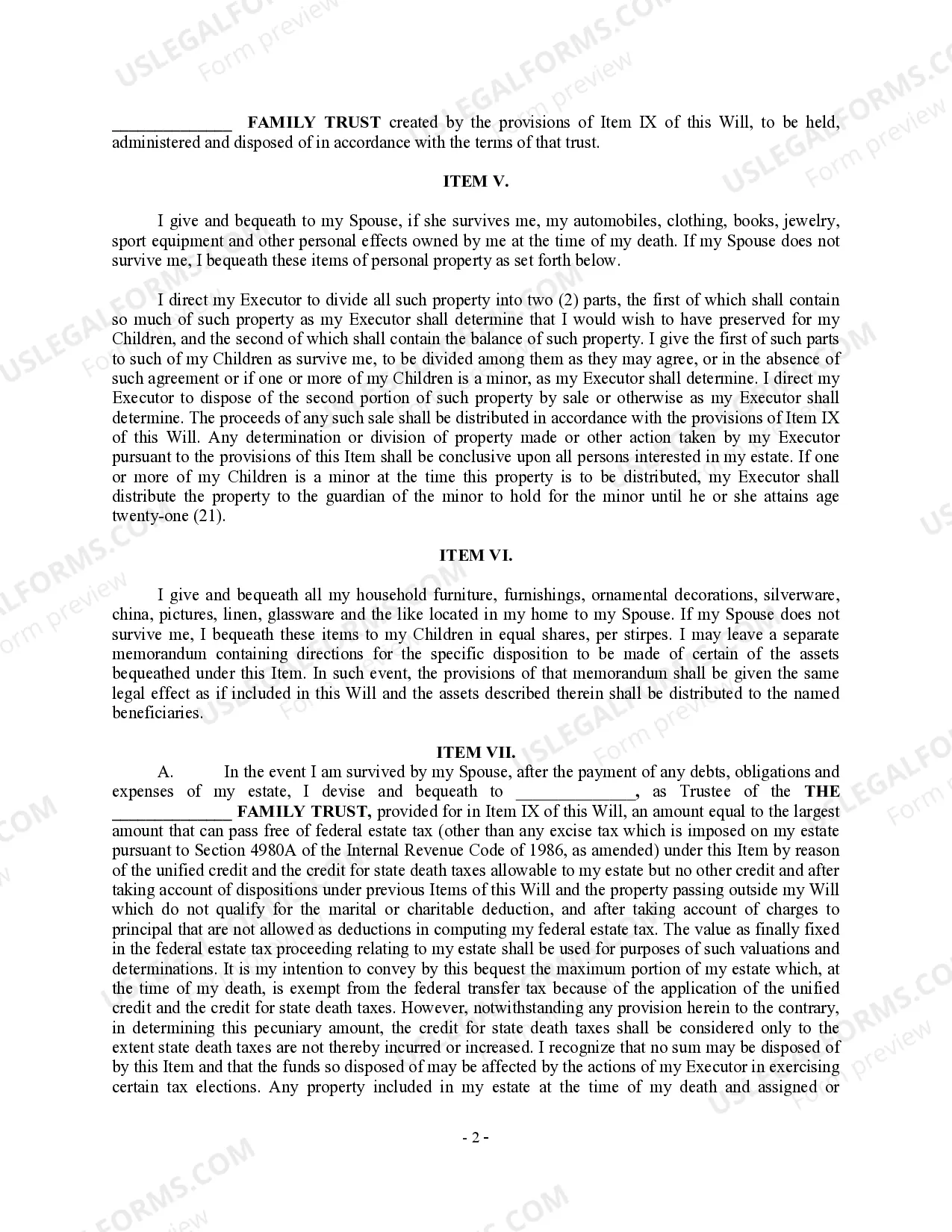 Preview Complex Will with Credit Shelter Marital Trust for Large Estates