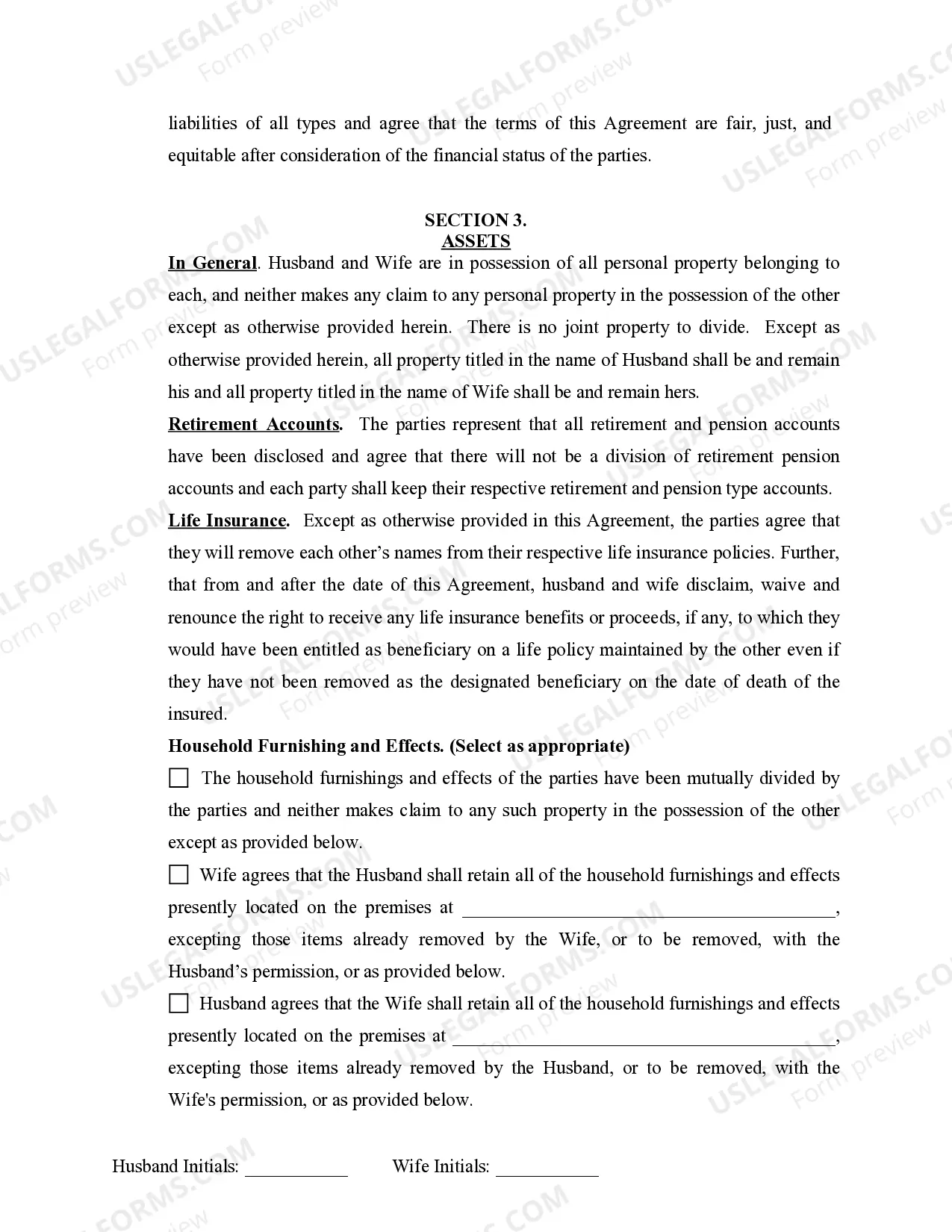 Preview Marital Domestic Separation and Property Settlement Agreement Minor Children no Joint Property or Debts where Divorce Action Filed