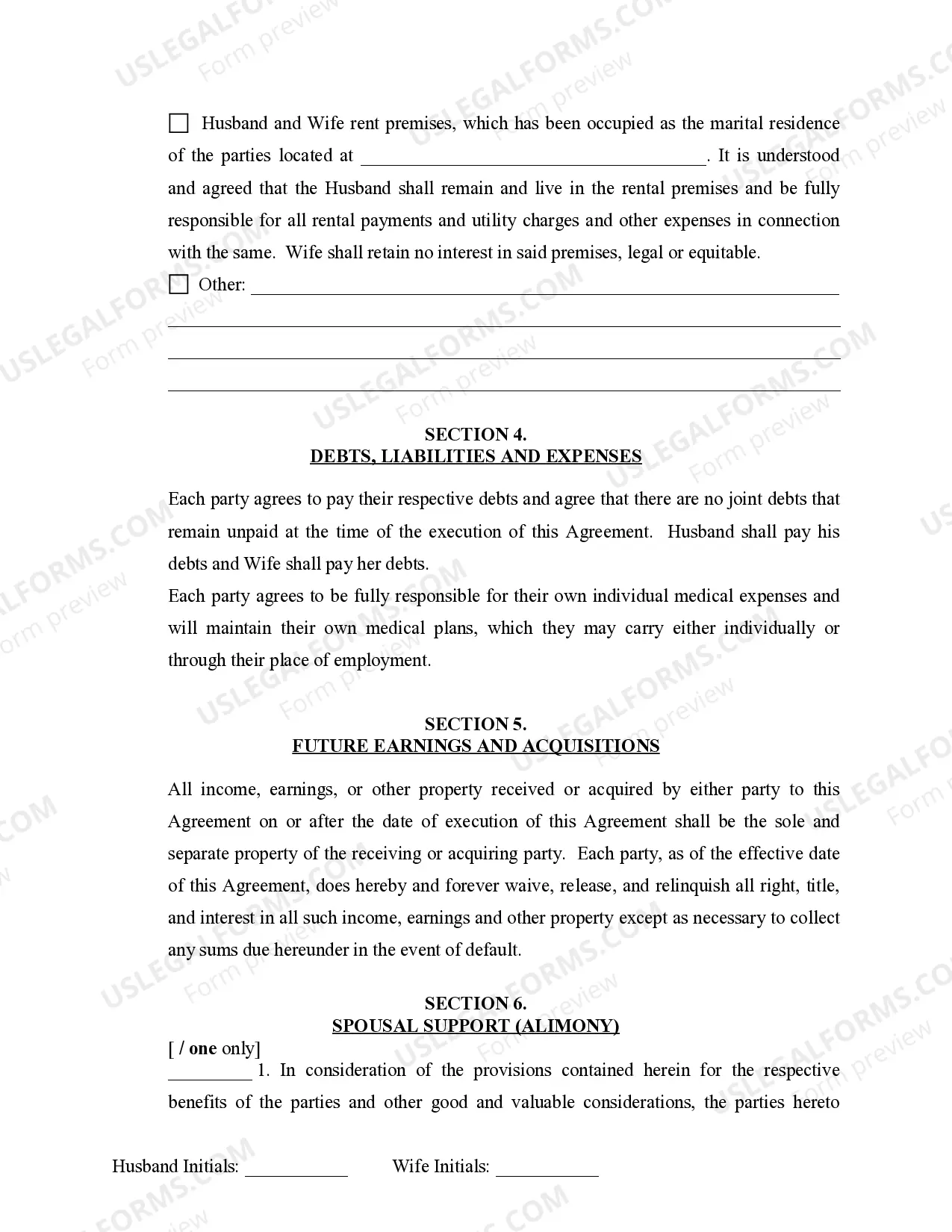Preview Marital Domestic Separation and Property Settlement Agreement Minor Children no Joint Property or Debts where Divorce Action Filed