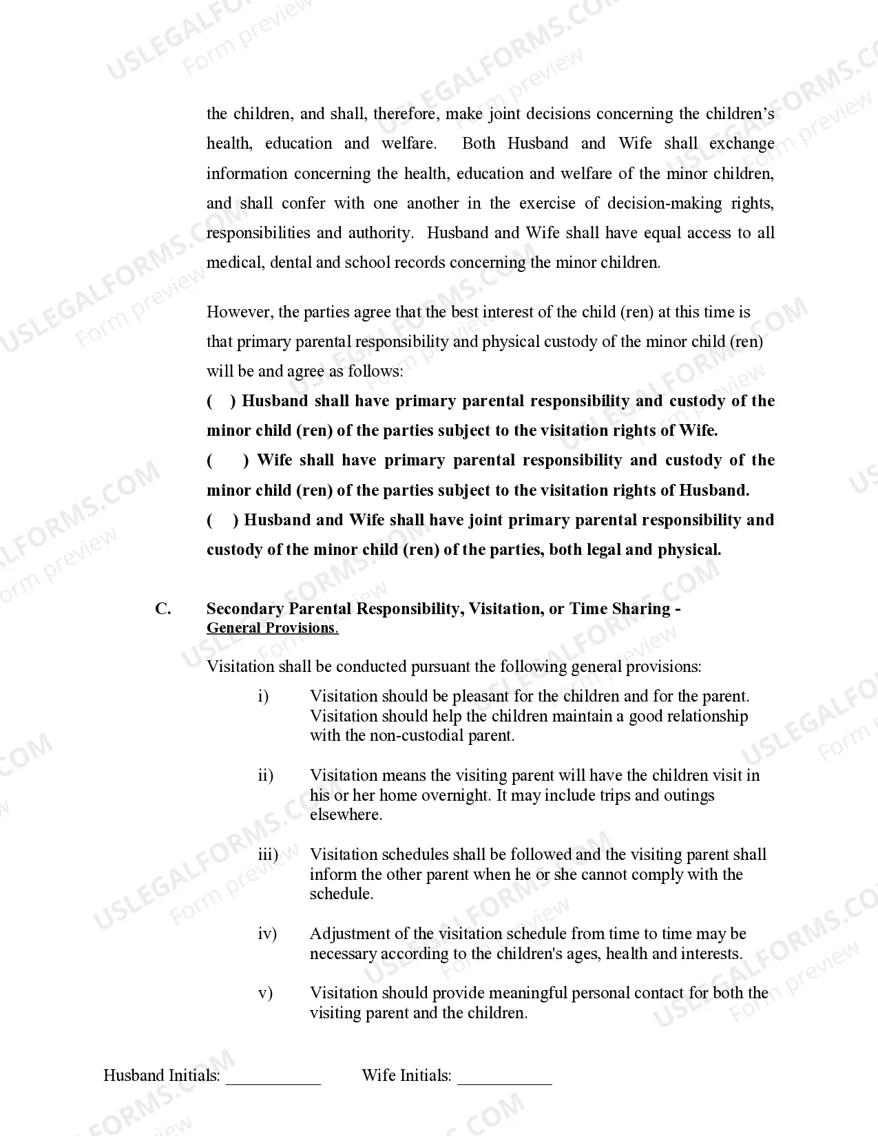 Preview Marital Domestic Separation and Property Settlement Agreement Minor Children no Joint Property or Debts where Divorce Action Filed
