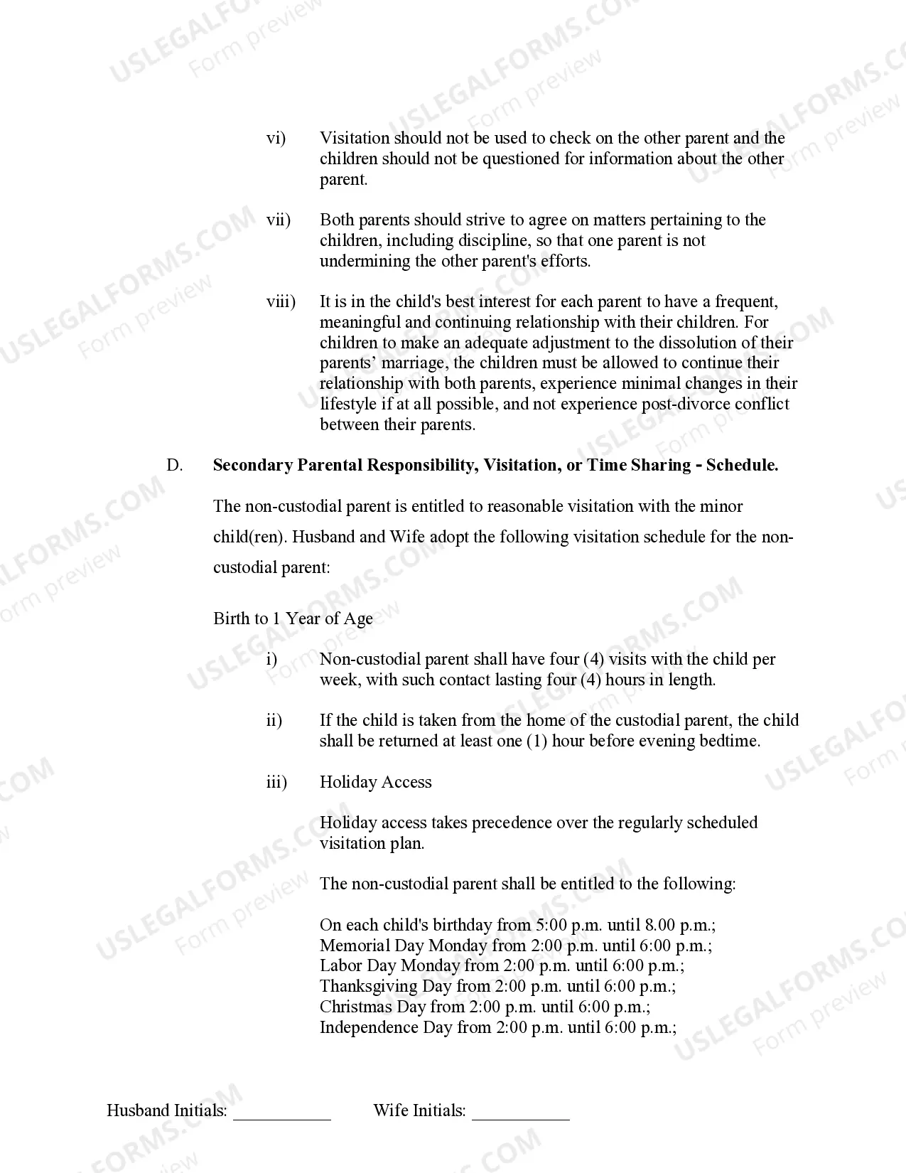 Preview Marital Domestic Separation and Property Settlement Agreement Minor Children no Joint Property or Debts where Divorce Action Filed