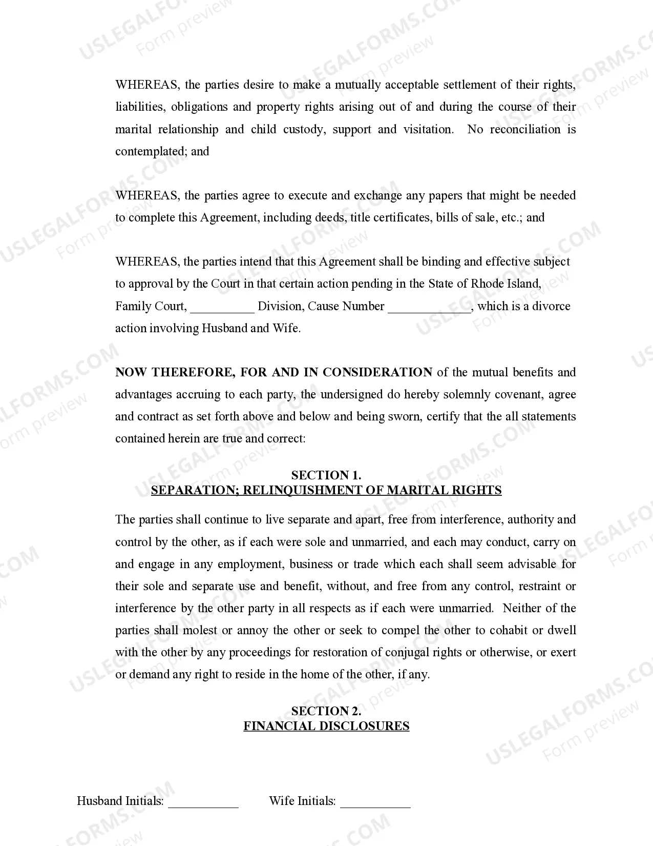 Preview Marital Domestic Separation and Property Settlement Agreement Minor Children Parties May have Joint Property or Debts where Divorce Action Filed