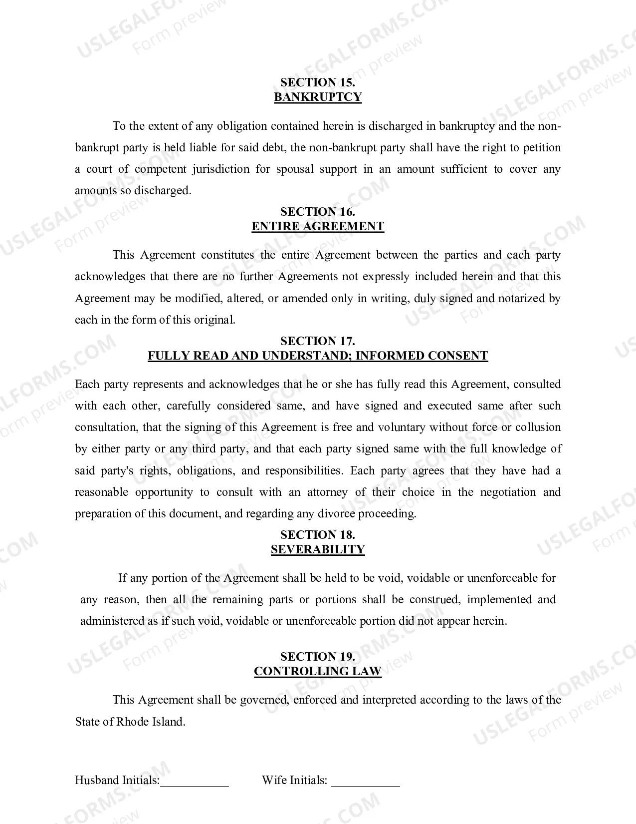 Preview Marital Domestic Separation and Property Settlement Agreement for persons with no Children, no Joint Property, or Debts Effective Immediately